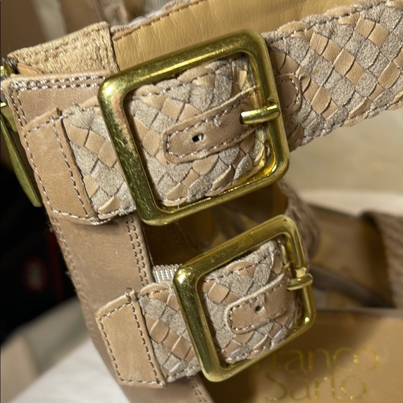 Franco Sarto Tan Textured Leather & Suede (upper) Woven Sandals - Picture 11 of 12